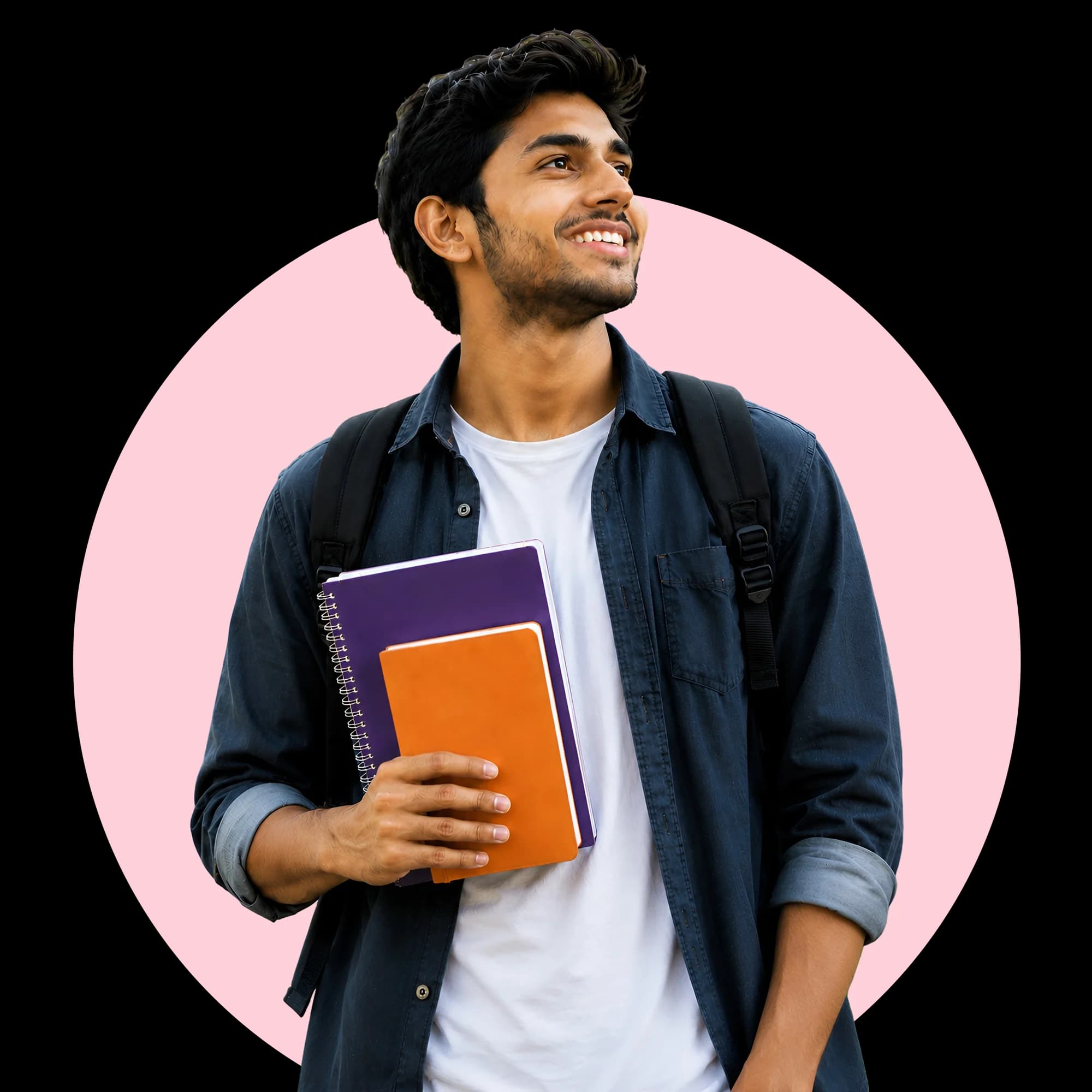 International student holding study materials